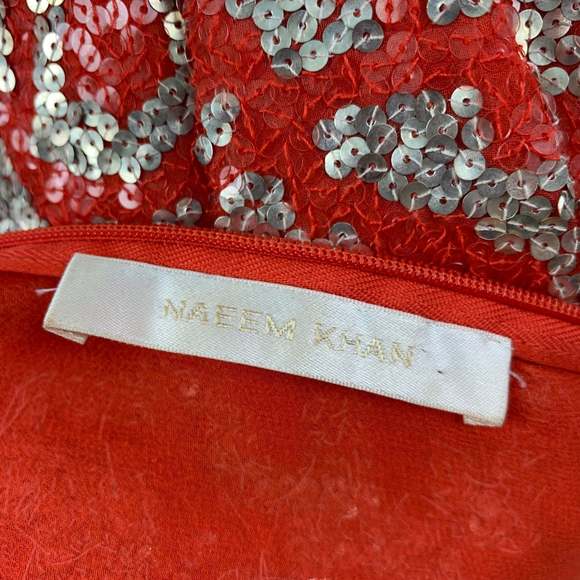 NAEEM KHAN Orange Silver Geometric Sleeveless Cocktail Dress - Picture 4 of 4